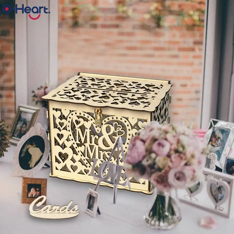 OHEART Новая Свадебная коробка для денег DIY деревянная карт с надписью проверки