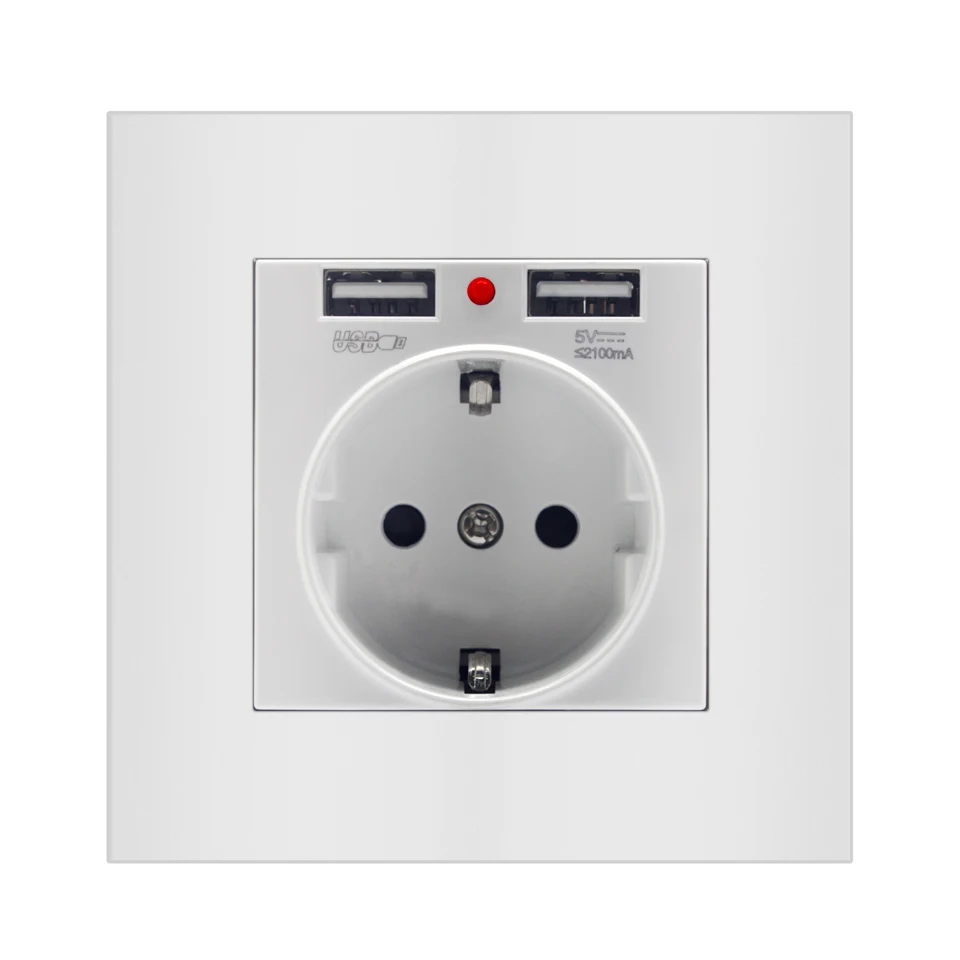 

European EU Power Electrical Panel Wall Tabletop Desktop Internal 16A 220V Socket Outlet 2 USB German Type F Schuko Plug Adaptor