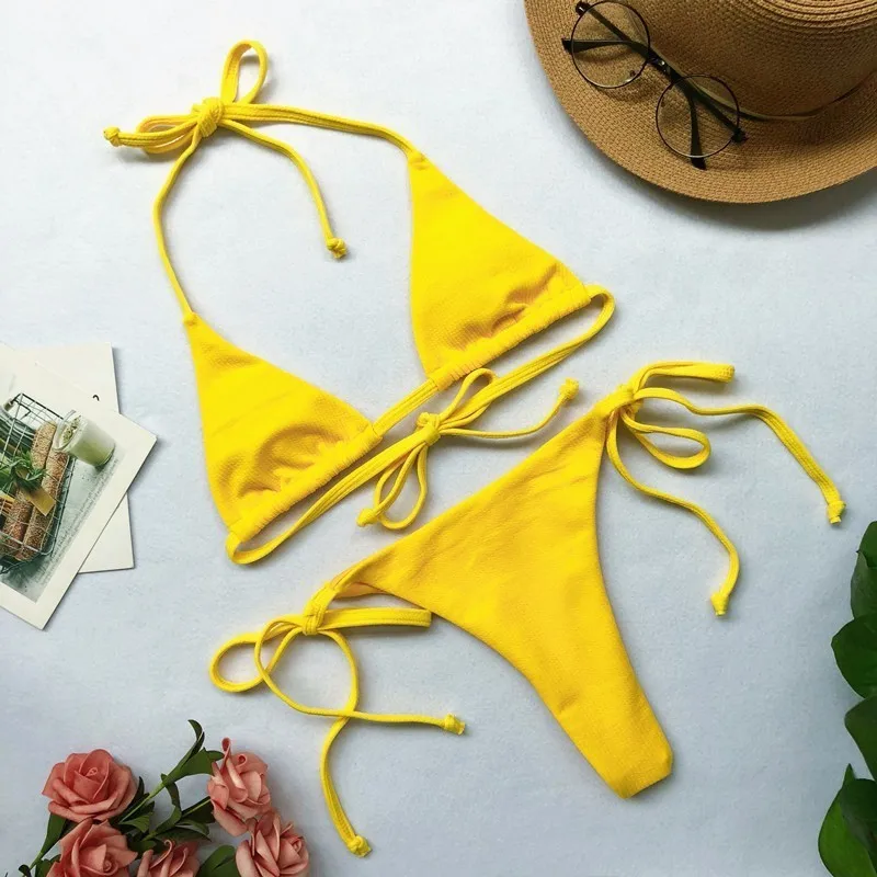 Твердый повесить за шею бикини бандо мини микро купальник с открытой спиной