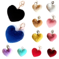 fluffy keychain gifts for women soft heart shape pom pom keychain fake rabbit key chain ball car bag accessories key ring