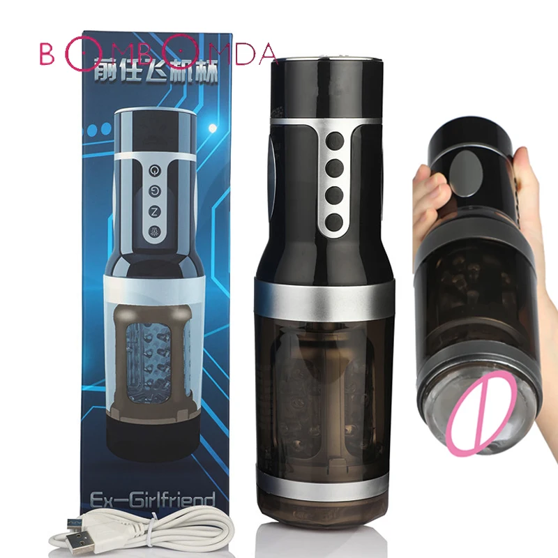 Telescopic Men Masturbator Intelligent Voice Rotation Vibrator Realistic Vagina Pussy Suck Masturbator Cup Adult Sex Toy For Men