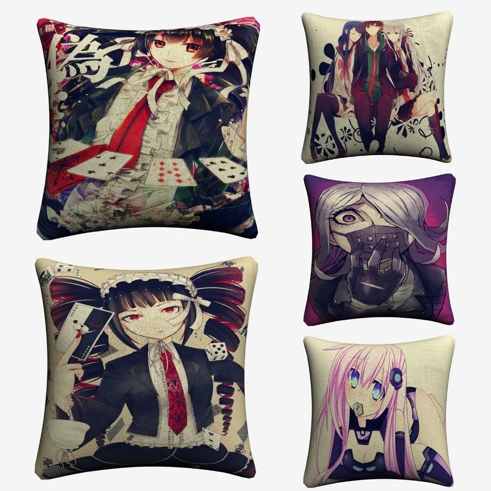 New Danganronpa Sexy Anime Girls Decorative Cotton Linen Cushion Cover 45x45cm For Sofa Chair Pillow Case Home Decor Almofada | Дом и сад