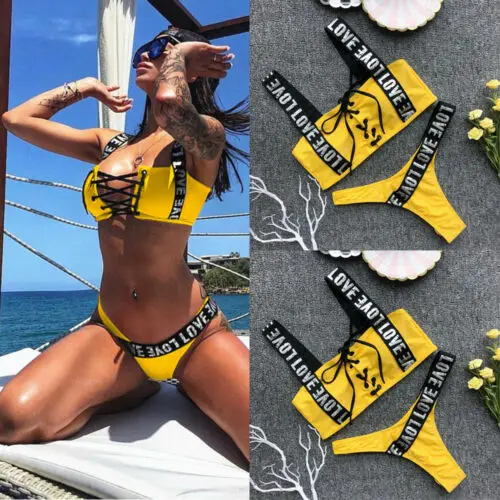 2019 Bikini Woman Personality Letter Beach Swimsuit e bath set Women Summer Bathing Suit Swimming | Спорт и развлечения