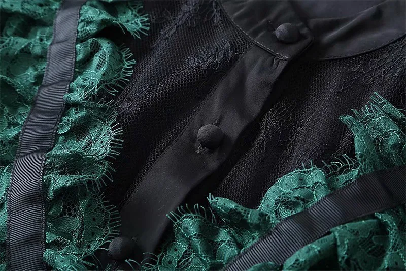 Женское кружевное платье CHICEVER зеленое с о-образной горловиной широким рукавом и