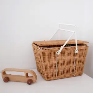 Скандинавская корзина из ротанга Ins, коробка для хранения фруктов и чая закусочный хлеб, плетеная переносная Корзина для пикника, многофункциональная коробка для хранения для кухни