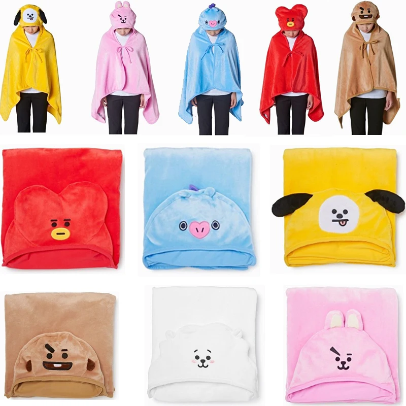 THEFOUND Новая мода милый BTS BT21 Официальный Аутентичные товары с капюшоном одеяло