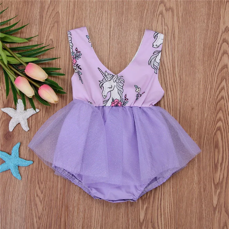 

0-18M Newborn Baby Girls Clothes Clothing Unicorn Tulle Sleeveless Romper Summer Hot New Jumpsuit Fancy Outfits Kids Sunsuit