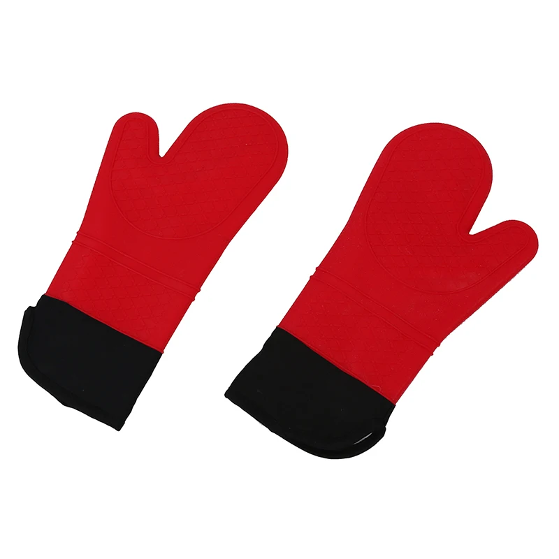 2pcs Red Silicone Kitchen Oven Mitt Glove Potholder with Extra Long Canvas Sleeve Stitching for Grilling and BBQ /barbecue Hea | Дом и сад