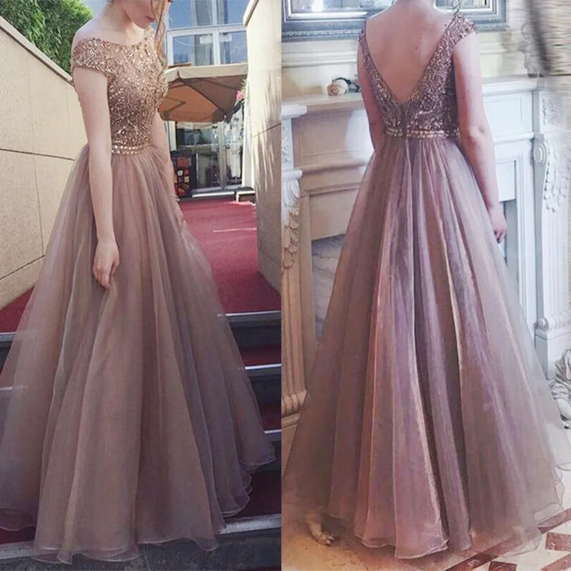 Женское платье с открытой спиной коротким рукавом Формальное вечернее бальное