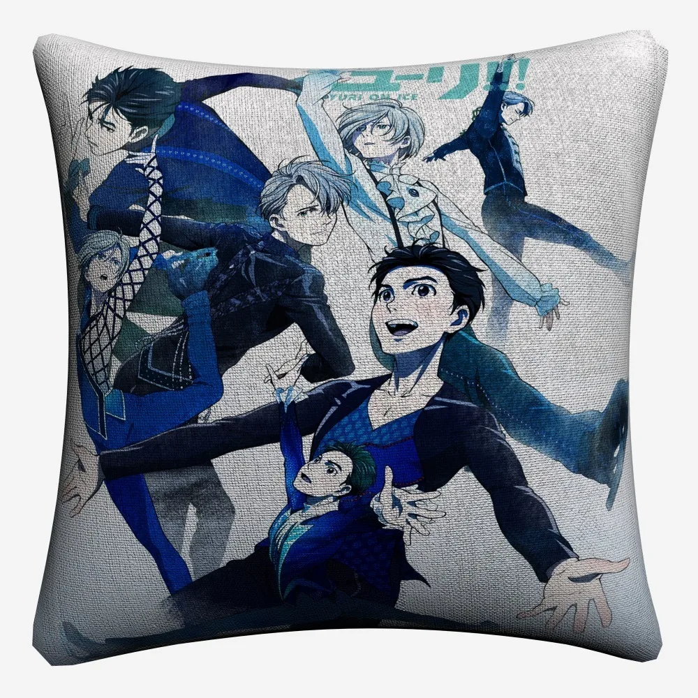 Yuri On Ice аниме персонажи мягкие хлопковые льняные наволочки 45x45 см Классический