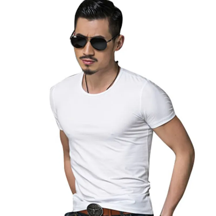 Летняя мужская одежда белая футболка с коротким рукавом Однотонная приталенная