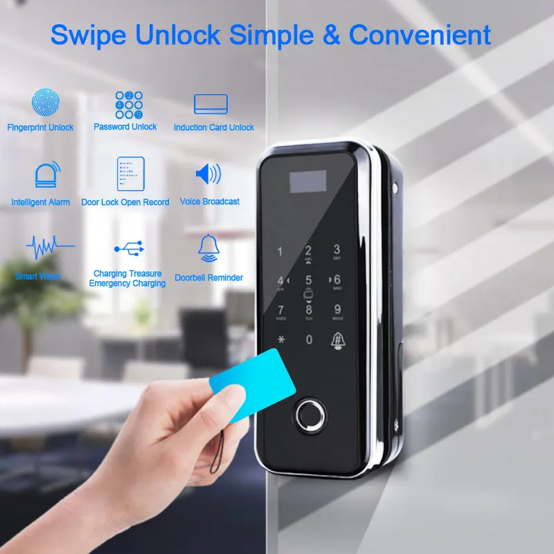 Digital Door Lock Glass Electric With Touch Fingerprint Keypad Smart Card Remote Control Office Home electronic | Безопасность и