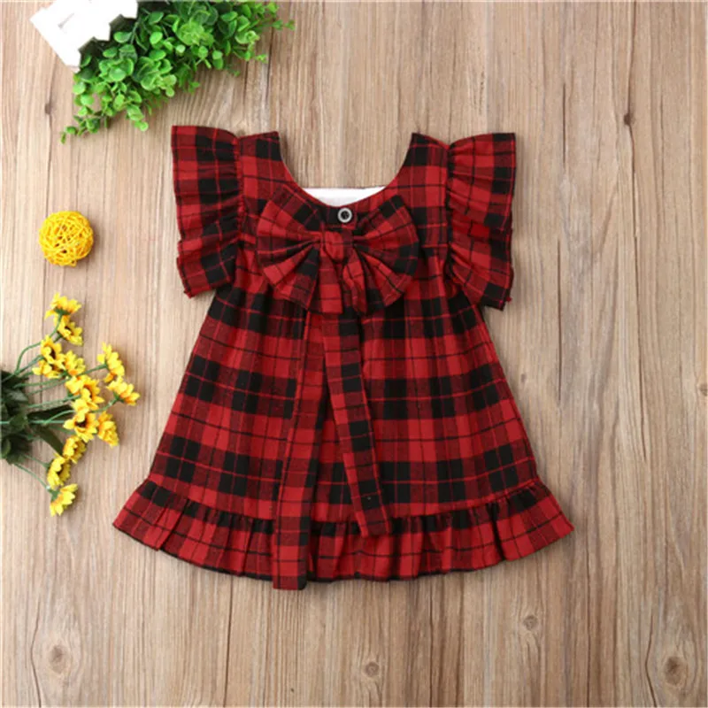 Summer Fashion Plaid Toddler Kids Baby Girls Bow Princess Party Dress Sundress Clothes Newborn Girl 1-6T O-neck | Детская одежда и