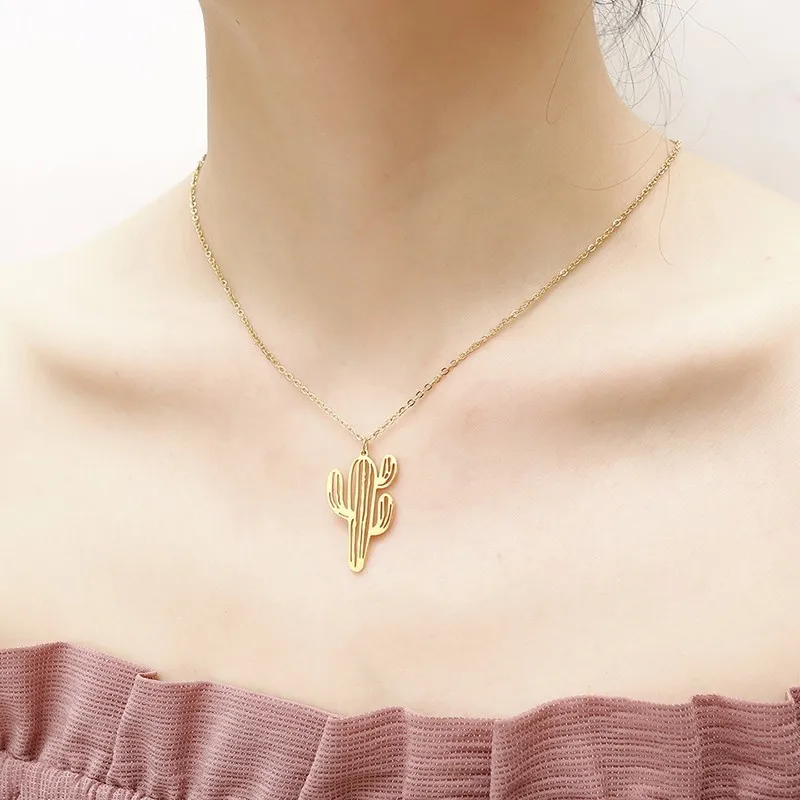 RIR из нержавеющей стали золотой полый кактус ожерелье пустыня простой стиль