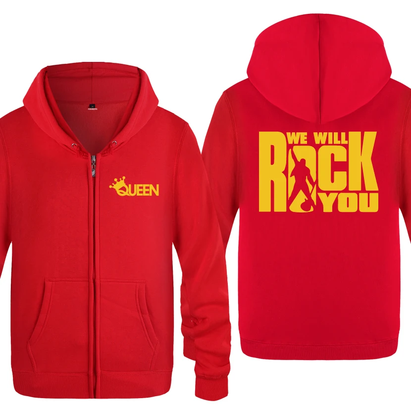 We Will Rock You Queen Band Hoodies Men 2018 Men's Fleece Zipper Cardigans Hooded Sweatshirts | Мужская одежда