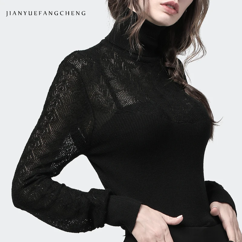 

Fashion Turtleneck Thin Black Tight Sweater Women Autumn Winter New Sexy Skinny Knitted Wool Pullovers Bottoming Tops