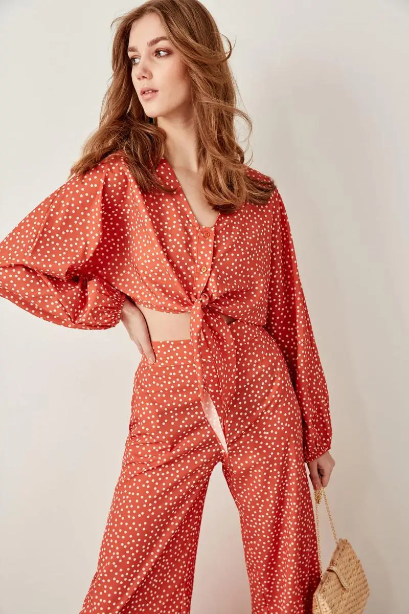 Trendyol оранжевая ластовица в горошек Bluz TWOSS19DU0088| |
