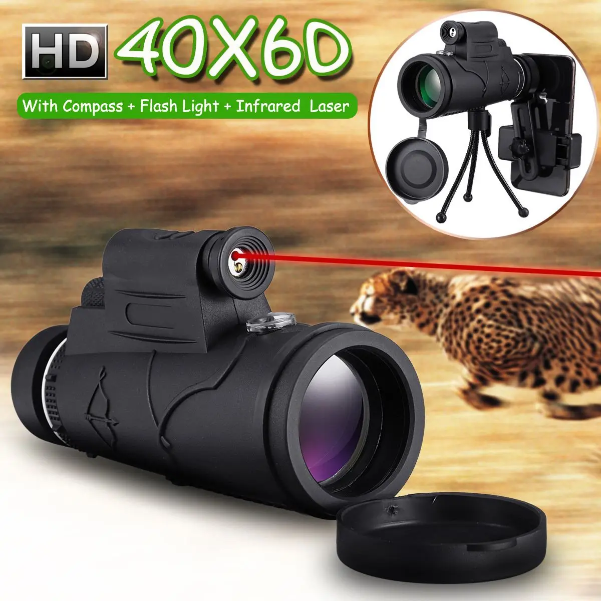 40X60 Zoom Laser/светодиодный монокулярный телескоп телефото телефон камера Объектив штатив Комплект день и ночное видение HD Оптика зум телескоп объектив