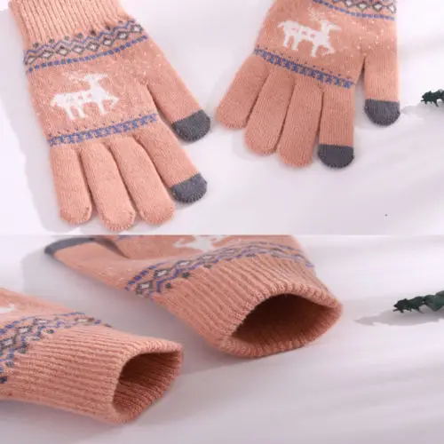 Модные женские зимние перчатки шерстяные теплые с пальцами для сенсорного