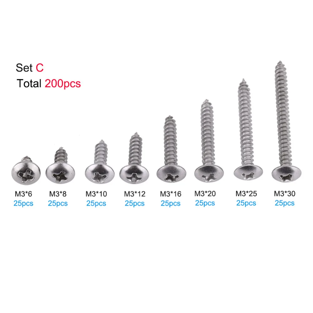 Саморезы Из Нержавеющей Стали для деревообработки мебели 200 шт. M3x6/8/10/12/16/20/25/30 |