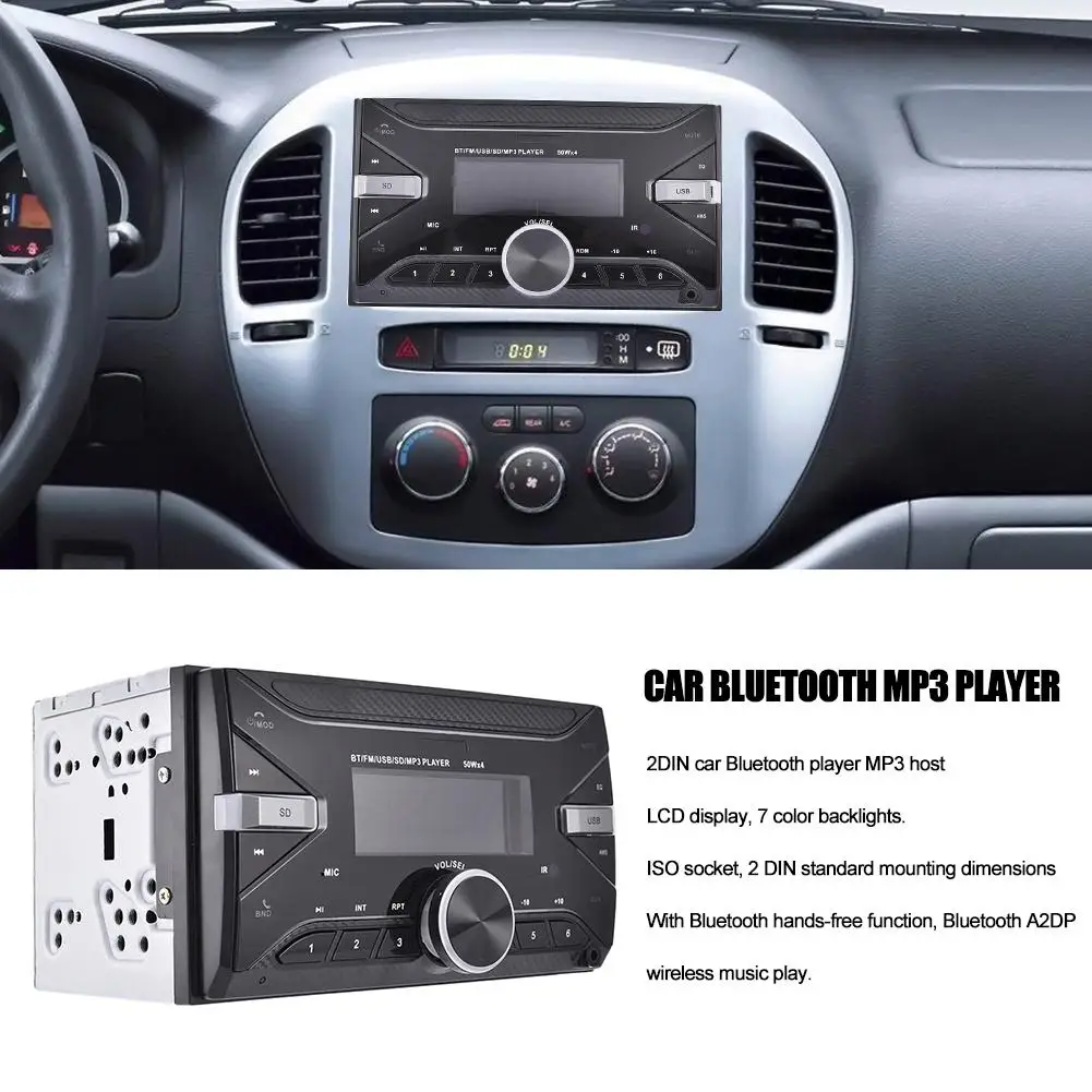 7 цветов подсветка Bluetooth стерео радио FM Aux вход приемник USB/SD/MP3 ISO 12V In-dash 2 din