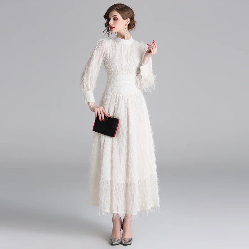 Женское длинное платье с перьями Comelsexy бежевое элегантное праздвечерние чное