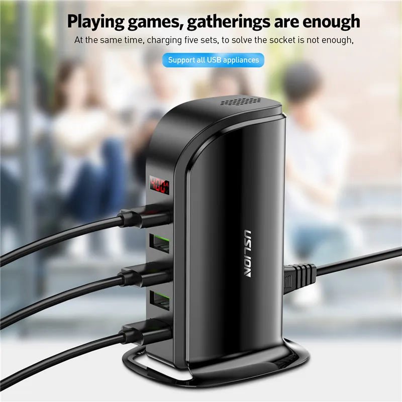 uslion 5 port usb charger hub led display multi usb charging station dock universal mobile phone desktop wall home eu uk plug free global shipping