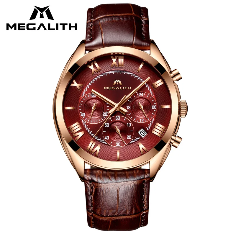MEGALITH Fashion Watches Men Luxury Top Brand Waterproof Geniune Leather Watch Quartz Wristwatch Man Clock Relogio Masculino | Наручные