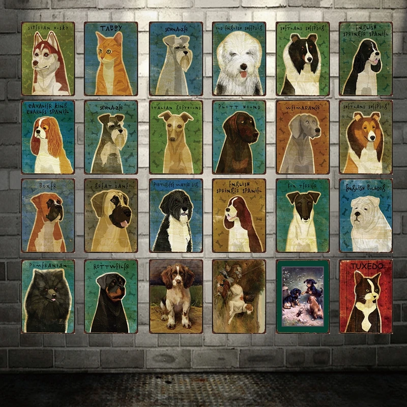[Kelly66] жестяной плакат с собакой и кошкой украшение для дома настенная живопись