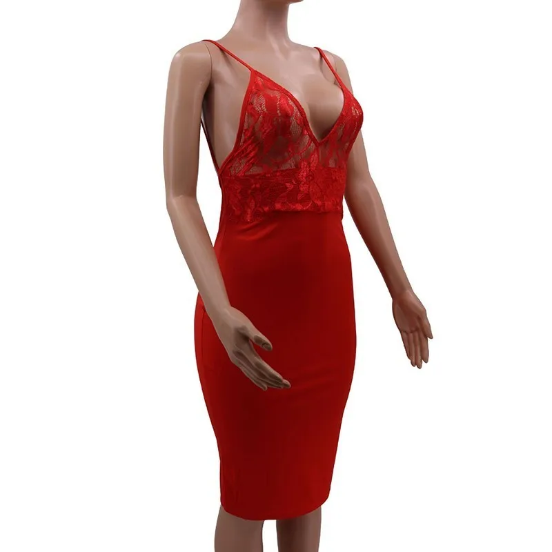 Женское кружевное платье на бретельках с открытой спиной облегающее миди
