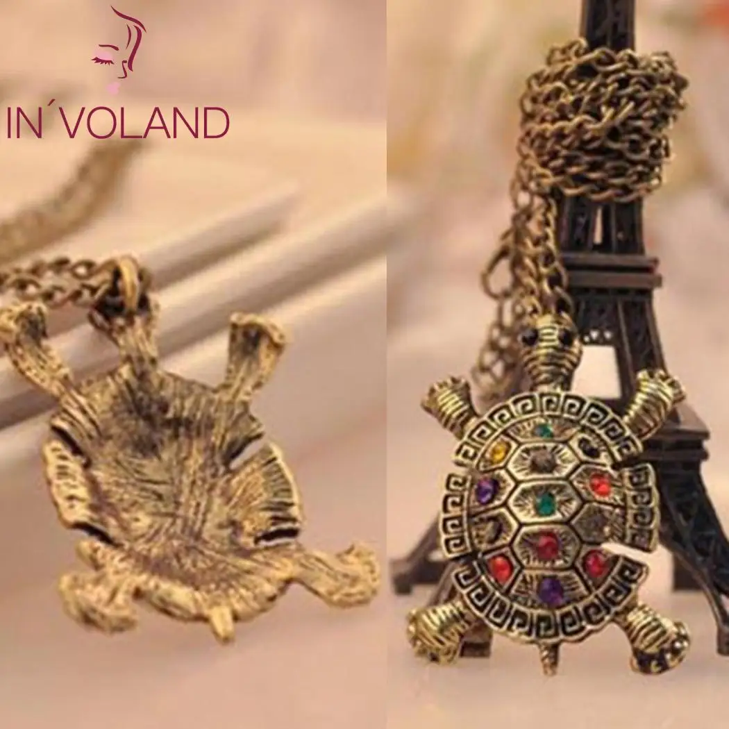 Для женщин Мода красочные черепаха горный хрусталь свитер подвески на цепочках