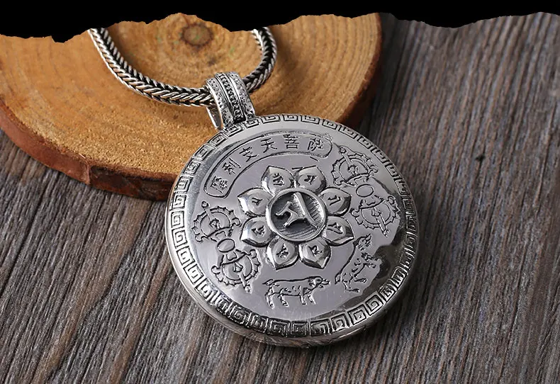 Новинка! 100% 990 Серебряная тибетская коробка с шестью надписями кулон в виде
