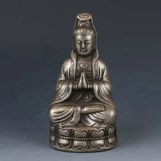 Коллекционная китайская серебряная статуя Мяо ручной работы Kwan Yin Династия