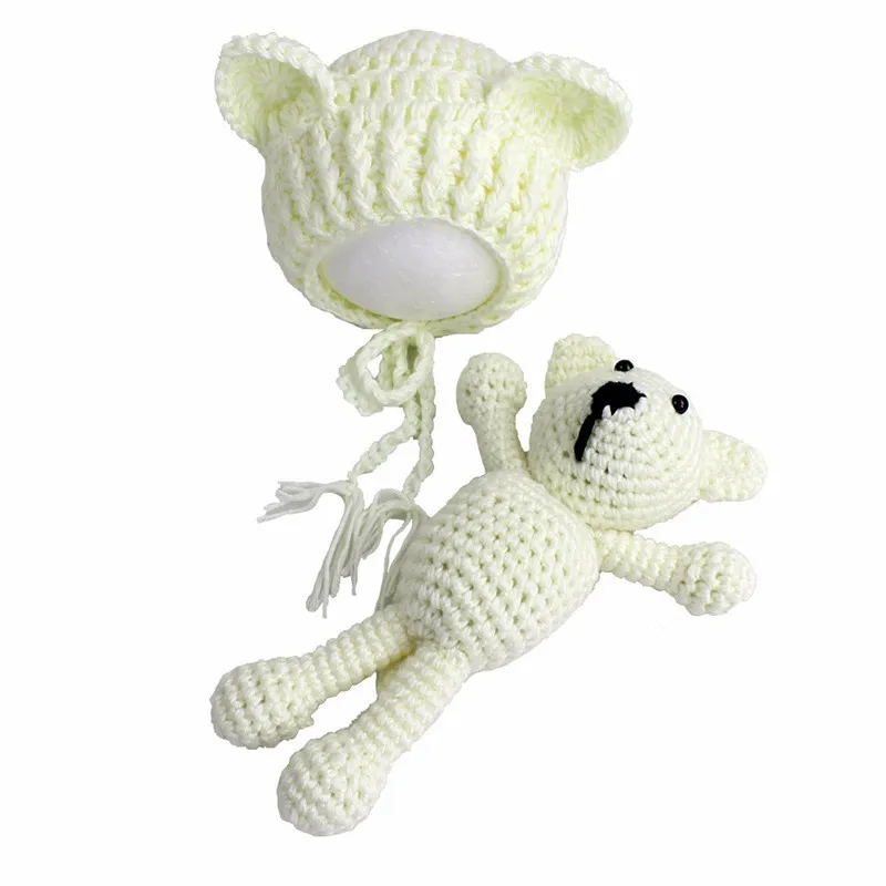 Новинка 2019 Вязаная Шапка-бини + игрушка-медведь для новорожденного малыша