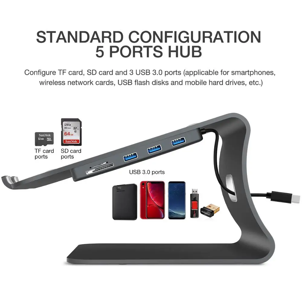 Подставка для ноутбука алюминиевая охлаждающая подставка 3 порта USB 0 поддержка