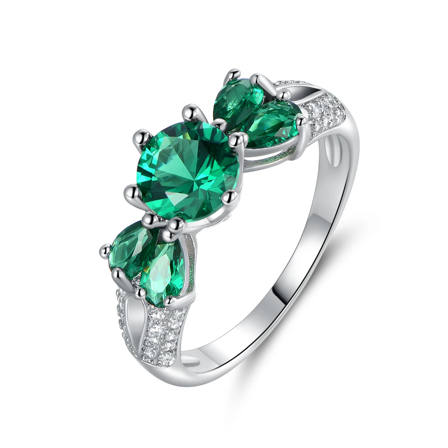 White Silver-colored Plated Lab-created Green Stone Cocktail Ring | Rings