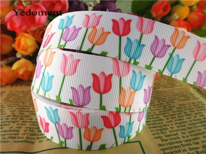 Лента Корсажная с цветочным принтом тюльпана 25 мм 10 ярдов|grosgrain ribbon cartoon|ribbon cartoon10