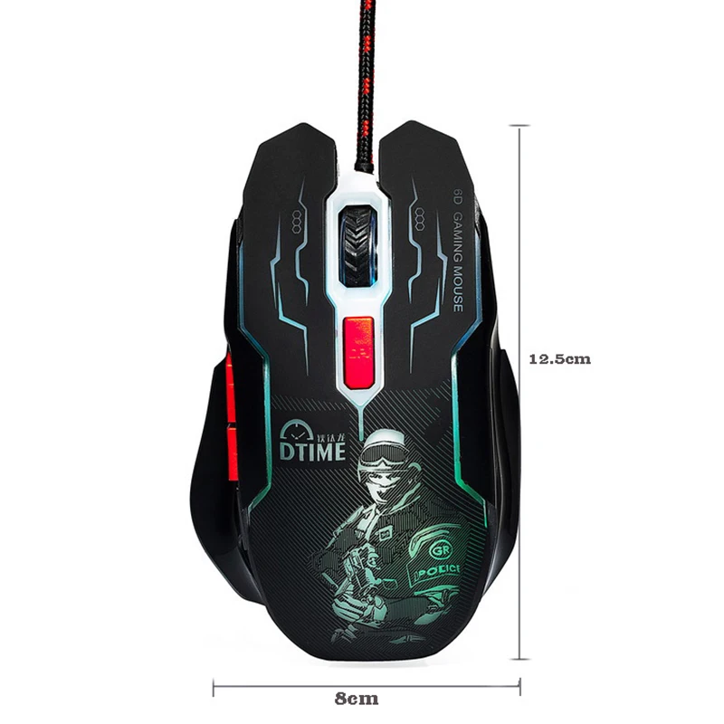 Проводная игровая мышь Dtime Silent Click USB 6 кнопок 3200 точек/дюйм бесшумная оптическая