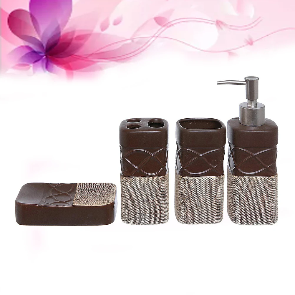 Набор для ванной из 4 предметов керамический прочный диспенсер зубной щетки
