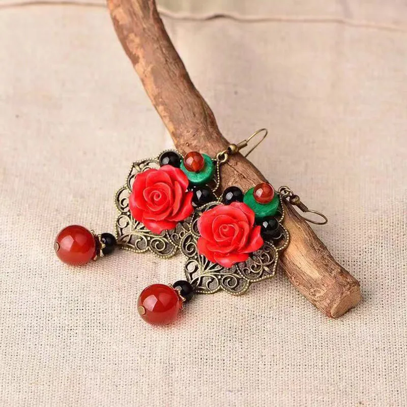 New Drop Earrings For Women Chinese Handmade Dangle Vintage Design Flower Jewelry Accessories Bijoux Dropshipping Украшения и