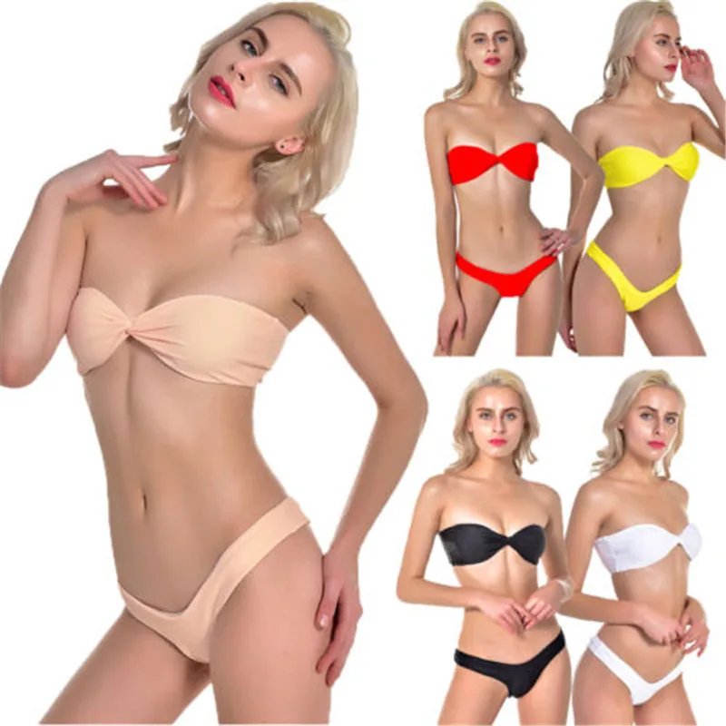 Женский купальник бикини однотонный с микро-эффектом | Женская одежда