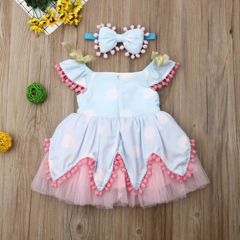 2019 Baby Summer Clothing Princess Kid Girl Balls Dress Headband 2pcs Polka Dot Birthday Party Pageant Lace Tutu 3Pcs |
