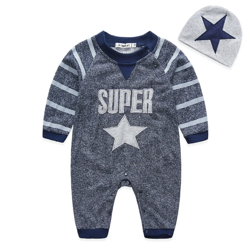 New Baby Boy Romper Newborn Clothes Cute Super Star Cotton(Rompers+Hat)Bebe Children Toddlers Rompers 1set HB035 |