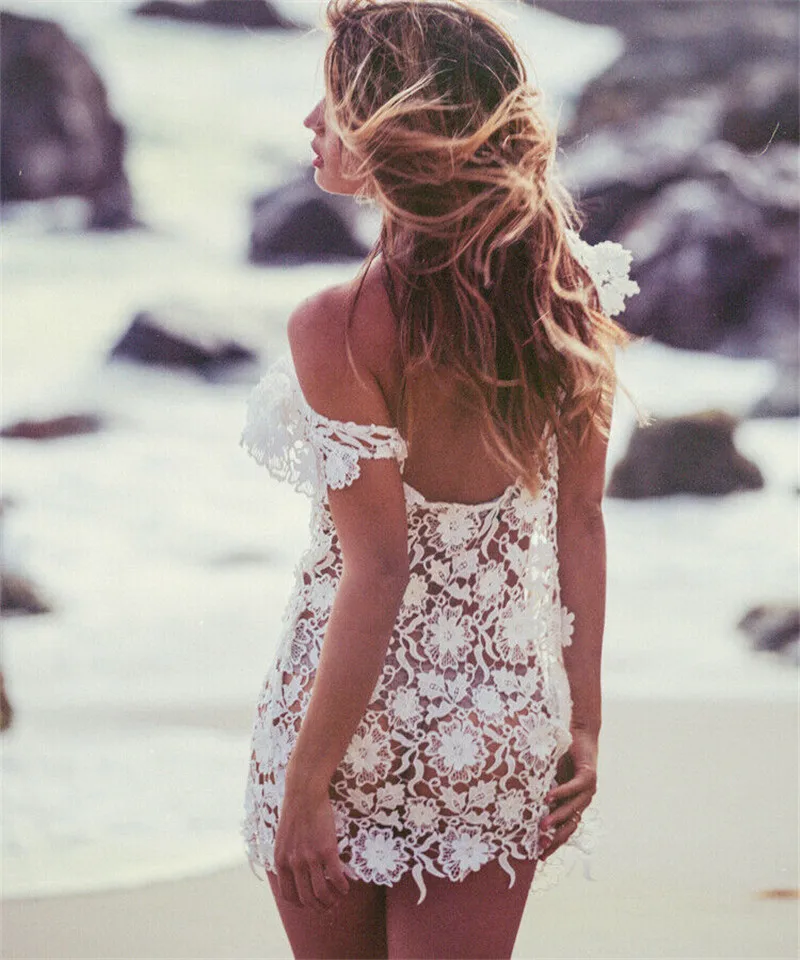 Новинка модная женская кружевная прозрачная накидка на бикини купальник