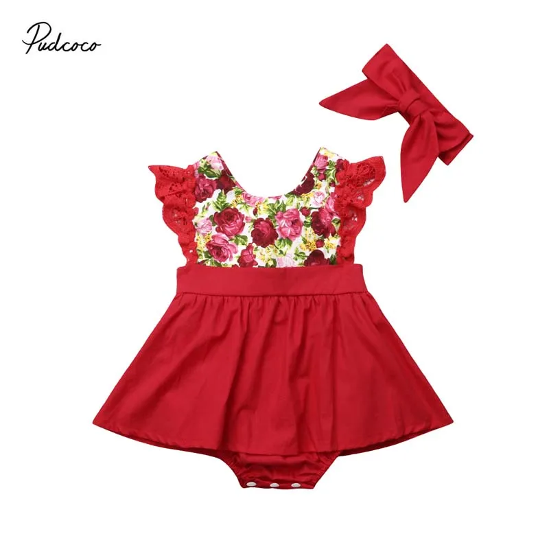 Pudcoco Toddler Kid Baby Girl Dress 2018 New Lace Sleeve Flower Sister Match Romper Dress+Headband Set Outfit Clothes 0-24M 1-6T | Детская