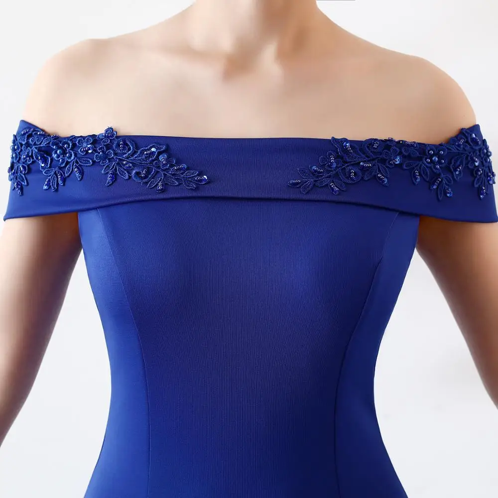 Vestido De Festa Longo с аппликацией и вырезом лодочкой Короткие рукава Русалка боковое