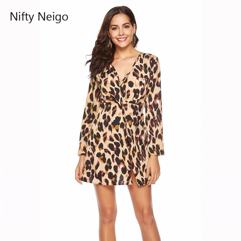 Nifty Neigo Harajuku леопардовое женское шифоновое платье с длинным рукавом раздельное