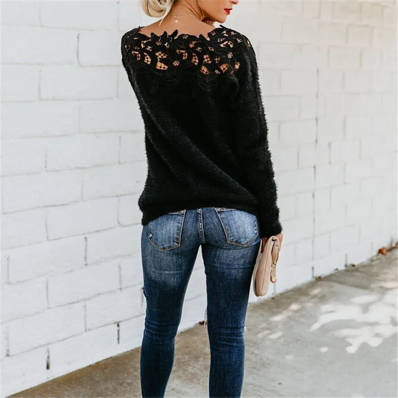 Модный женский свободный трикотажный пуловер топы с длинным рукавом Осень-зима