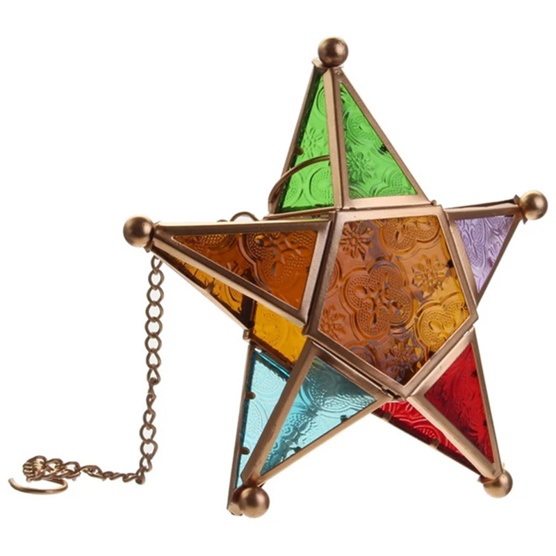 Hot Sale Multicolour Glass Star Votive Tea Light Candle Holder Hanging Lighting Lantern Wedding Birthday Party Home Garden Dec | Дом и сад