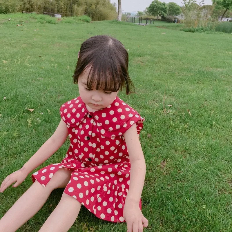 Peter Pan Collar Toddler Summer Dress Girl Ruffles Baby Girls Dresses Pure Cotton Princess Holiday Party Red 2019 Kids Clothing | Детская